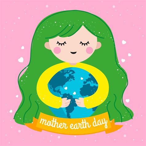 Happy Mother Earth Day Greeting Card Illustration With Cute Mother