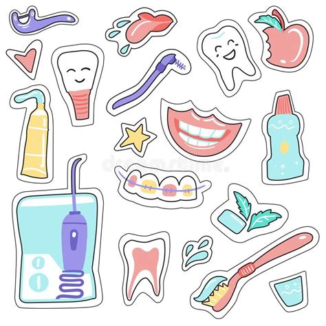 Etiquetas Engomadas En Un Cuidado Dental Del Tema Dental Elementos