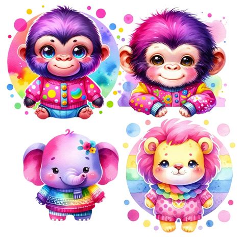 Baby Jungle Animals Clipart Collection Colorful Jungle Nursery Gifts ...