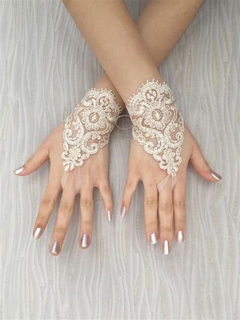 Wedding Gloves Bridal Gloves Champagne Lace Gloves Handmade Gloves