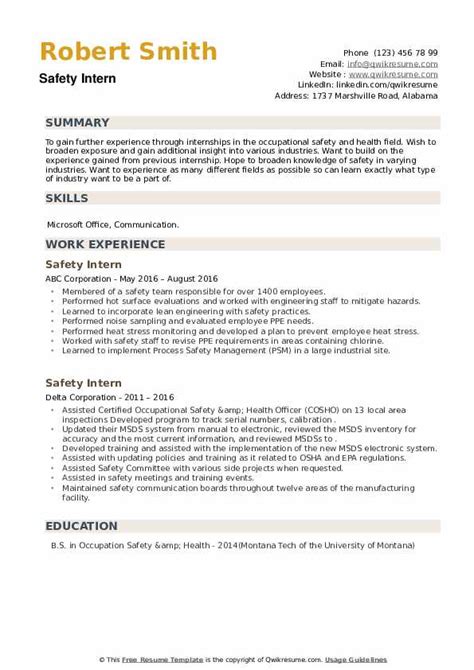 10 Safety Intern Resume Samples And Templates For 2025