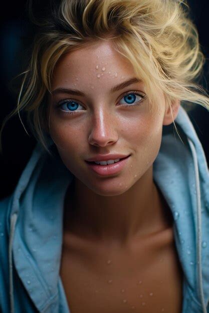Premium AI Image Blonde Awesome Superior Sneaky Girl With Blue Eyes