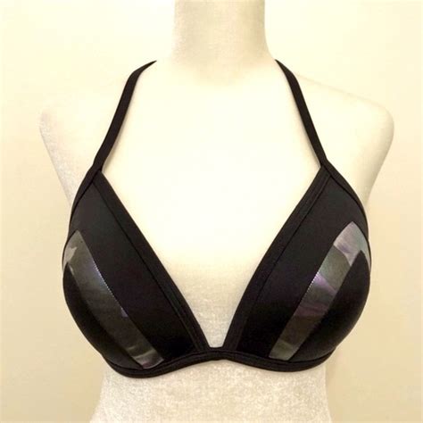 PINK Victoria S Secret Swim Victorias Secret Pink Black Triangle String Bikini Swim Top