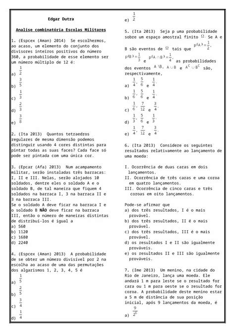 Docx Analise Combinatoria Escolas Militares Padrao Dokumen Tips