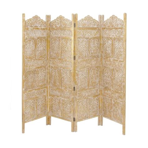 Litton Lane Ft Gold Panel Floral Handmade Foldable Partition Room