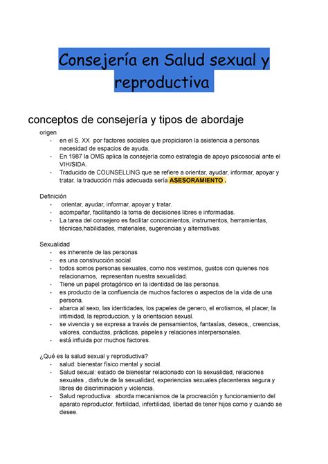 Consejeria En Ssy R Solemne 1 Consejería En Salud Sexual Y Reproductiva Conceptos De