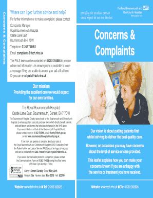 Fillable Online Rbch Nhs Concerns Complaints Fax Email Print PdfFiller