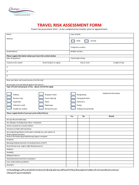 Fillable Online TRAVEL RISK ASSESSMENT FORM Fax Email Print PdfFiller