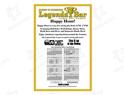 Menu at Tampa Bay Downs pub & bar, Tampa, Race Track Rd