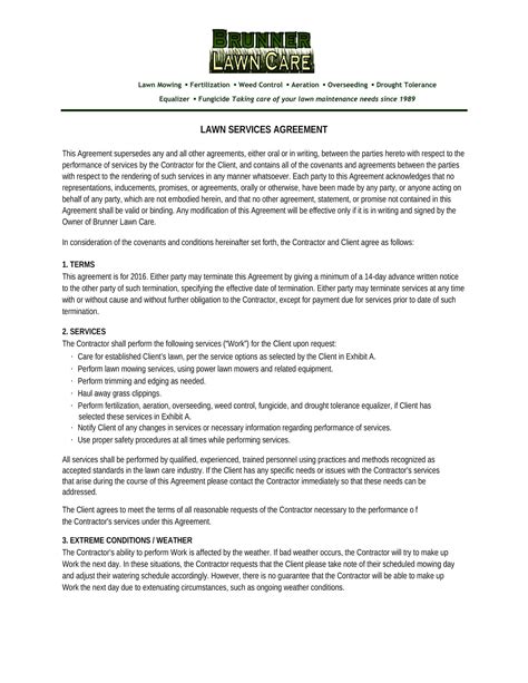 Free Printable Lawn Care Contract Templates Proposal Agreement