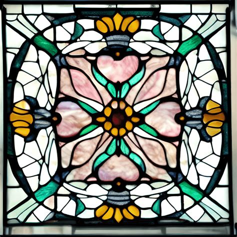 Square Stained Glass Window With Magnolia Hyper Realistic With