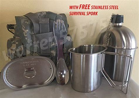 G.I. Style Stainless Steel 1qt. Canteen with Cup and Vented LID with Surplus G.I. Issue Canteen ...