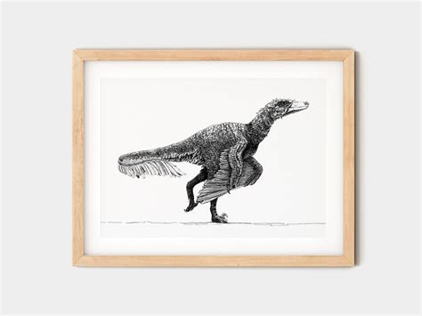 Velociraptor Print, Pen and Ink Drawing, T Rex Paleoart Christmas Gift ...