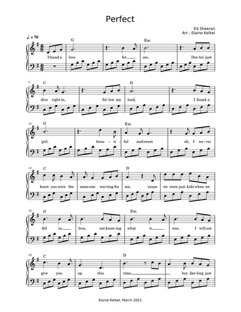 Easy Perfect Ed Sheeran Sheet Music For Piano Solo