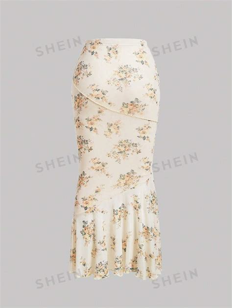 SHEIN MOD Falda Bajo De Sirena Con Estampado Floral Moda De Mujer