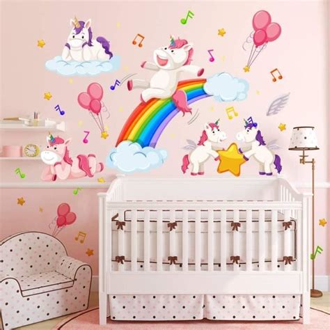 Stickers Muraux Licorne Et Arc En Ciel Autocollants Muraux Color S