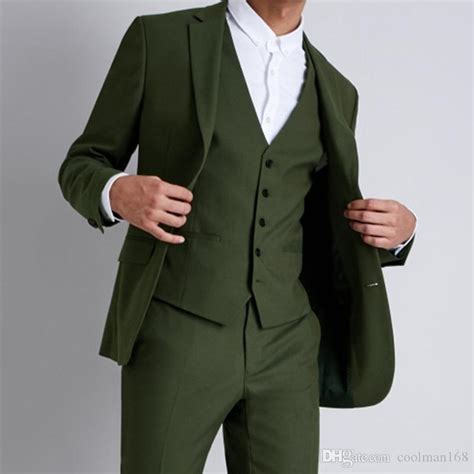 Olive Green Groom Tuxedos Notch Lapel Groomsmen Mens Green Wedding