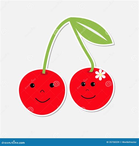 Cute Cartoon Cherries With Happy Faces Card Stock Vector