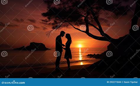 Silhouette of a Couple on the Beach Stock Illustration - Illustration of happiness, summer ...