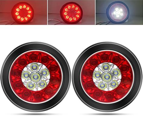 Biqing Pcs Inch Round Led Trailer Tail Lights Dual Colors Red White