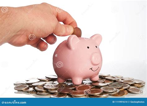 Putting Coin Into The Piggy Bank Stock Photo Image Of Investing