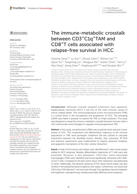 PDF The Immune Metabolic Crosstalk Between CD3 C1q TAM And CD8 T