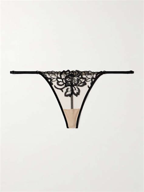 Kiki De Montparnasse Cezanne Silk Satin Trimmed Embroidered Tulle Thong Net A Porter