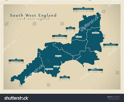 Modern Map South West England Uk Stock Vector (Royalty Free) 221084632 ...