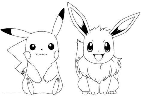 Pokemon Eevee and Pikachu Coloring Page for Kids » Turkau | Pikachu ...