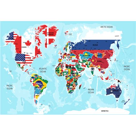 country flags world map mural - TenStickers