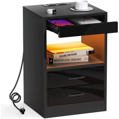 Lvhcmfohm Table De Chevet Noir Avec Led Table Dappoint Chevet De Lit