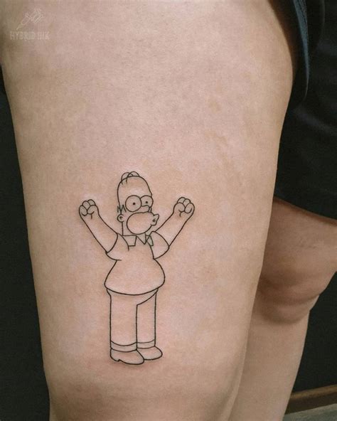 Fine Line Homer Simpson Tattoo Located On The Thigh