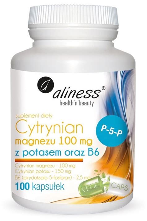 Cytrynian Magnezu 100 mg z Potasem 150 mg oraz B6 P 5 P 100 kapsułek