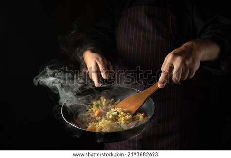 Cooking Fresh Vegetables Noodles Cook Flips Stock Photo 2193682693 ...