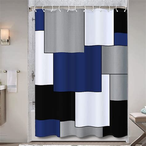 Extra Long Shower Curtain 84 Inch Length Shower Curtain Set With 12 Whitw Hooks Navy Blue