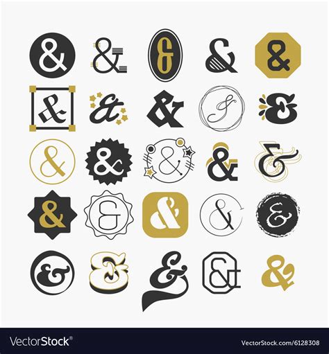 Stylized ampersand sign and symbol design elements