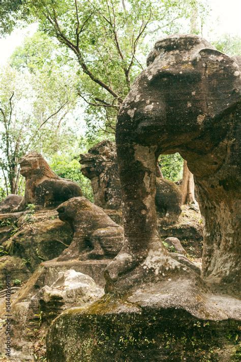 Elephant statue in Phnom kulen national park, Cambodia Stock Photo ...