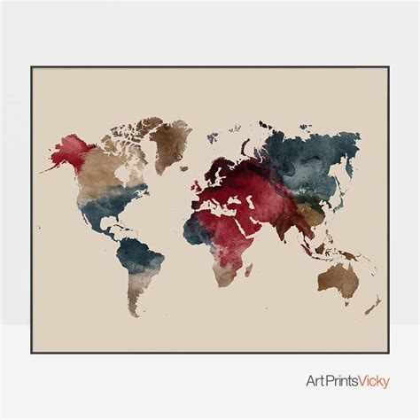 Colorful World Map, World Map Wall Art, World Map, World Map Art, Map ...