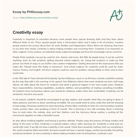 Creativity Essay 500 Words PHDessay