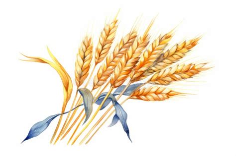 Watercolor Wheat Ears On White Background Generative Ai Illustration