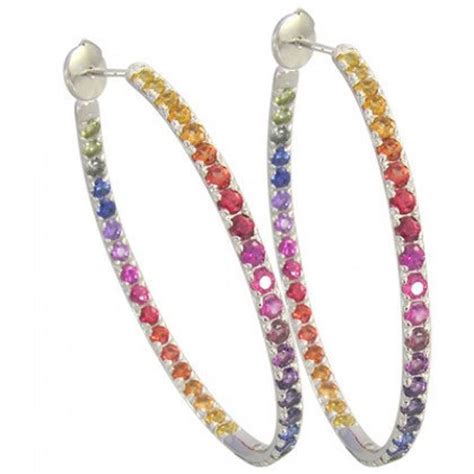 Multicolor Rainbow Sapphire Earrings Hoop Huggie 925 Sterling Etsy