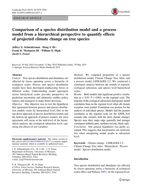 Comparison Of A Species Distribution Model And A Process Model From A Hierarchical Perspective