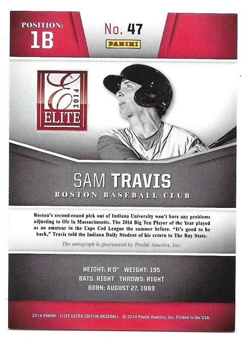 2014 Panini Elite Extra Edition Prospects Autographs 47 Sam Travis