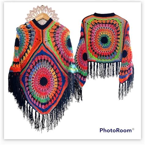 Poncho De Crochê De Lã Mandalas Elo7 Produtos Especiais