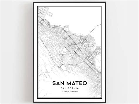 San Mateo Map Print San Mateo Map Poster Wall Art Ca City Etsy