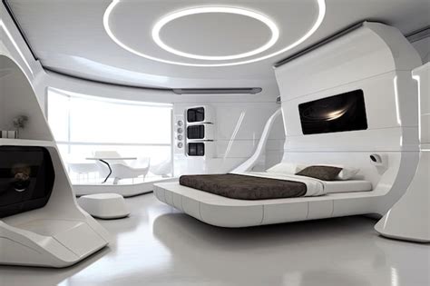 Premium Photo | Futuristic bedroom with sleek design and floating furniture