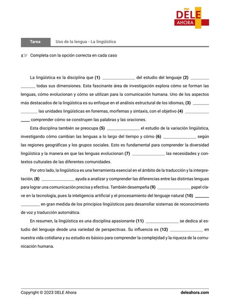 Uso de la lengua La lingüística Comprensión de lectura