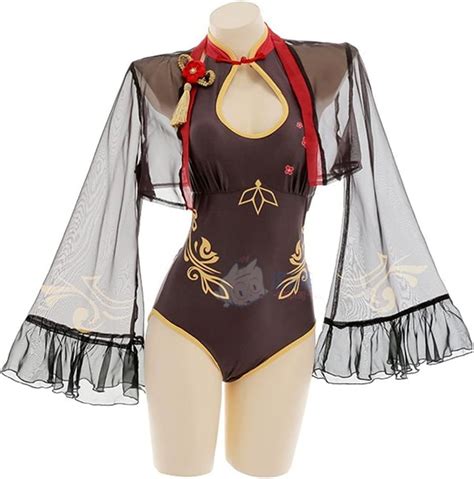 Amazon Women One Piece Swimsuit Cosplay Costume Anime Bikini Set Swimwear With Shawl Pin