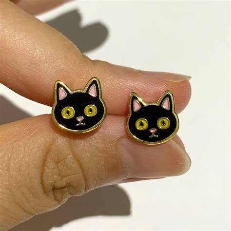 Black Cat Earrings (Brass + Gold ) Hypoallergenic – Waffles the Cat