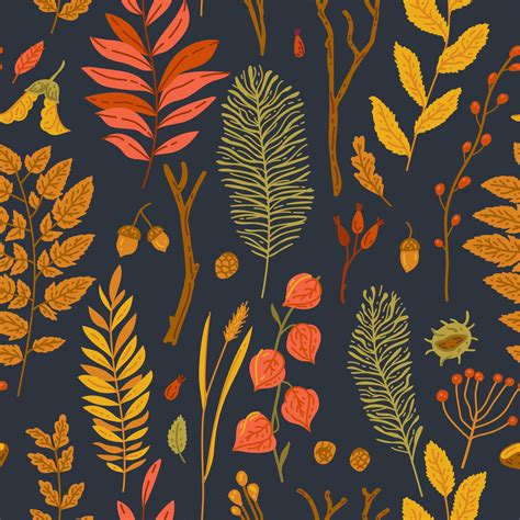 Autumn Leaves Seamless Pattern Wallpaper Image Vector Illustration